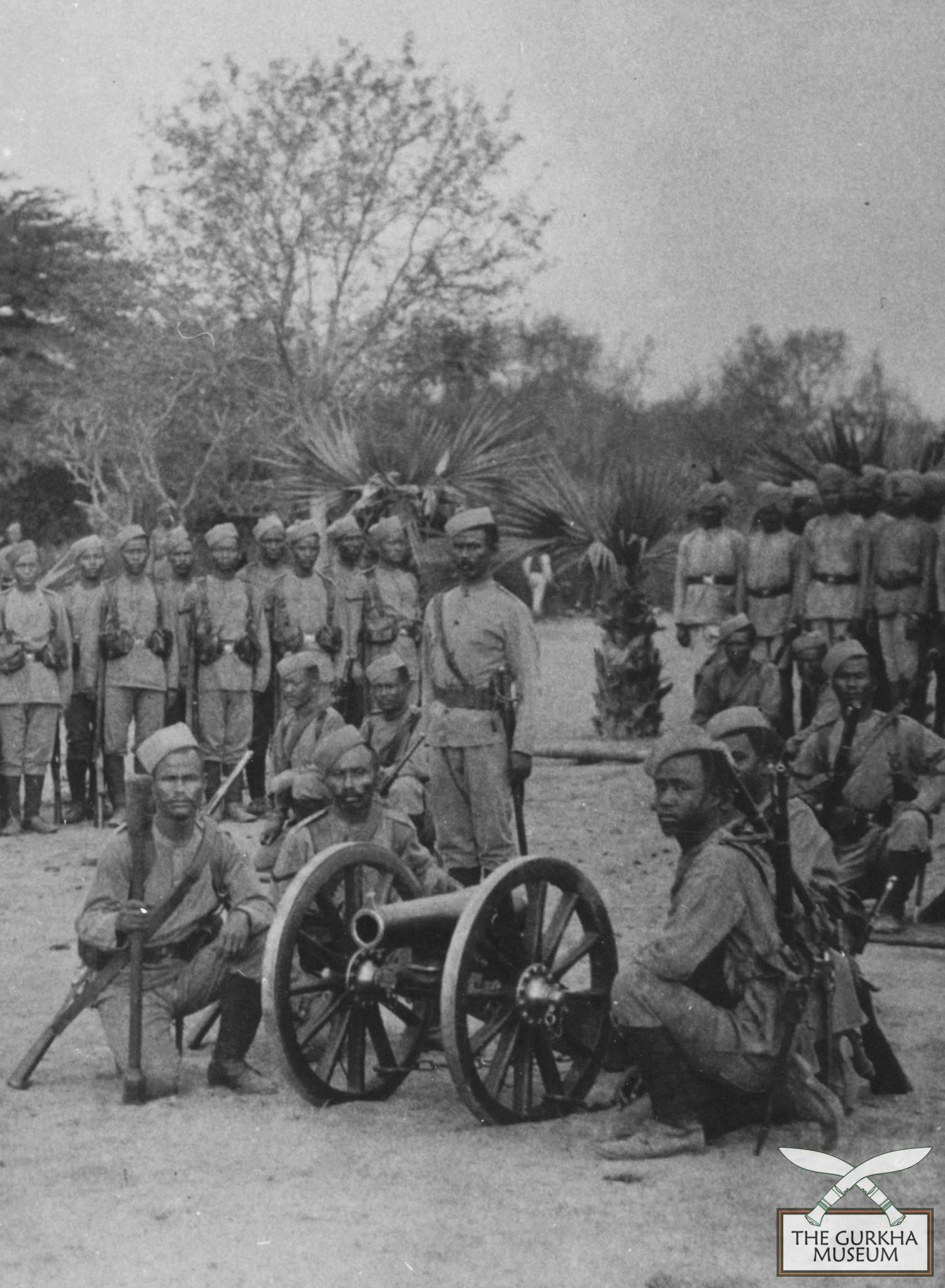 Gurkha Gunners with their 7-pounder mountain gun, c.1900.